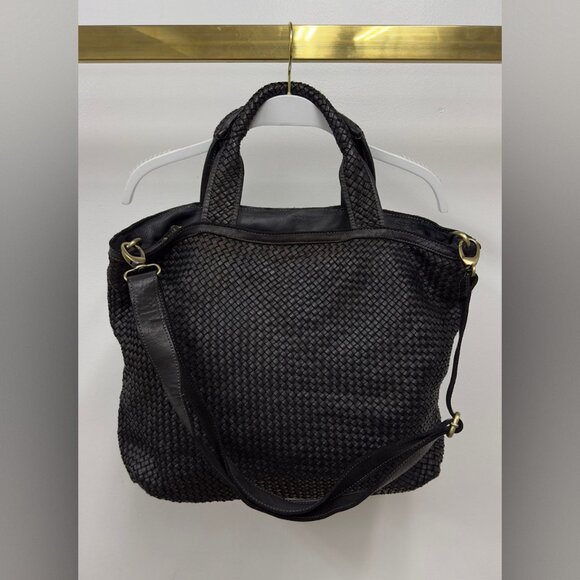 (407-BLK) INTRECCIATO (BRAIDED) LEATHER TOTE BAG WITH SHOULDER STRAP - Picture 1 of 4